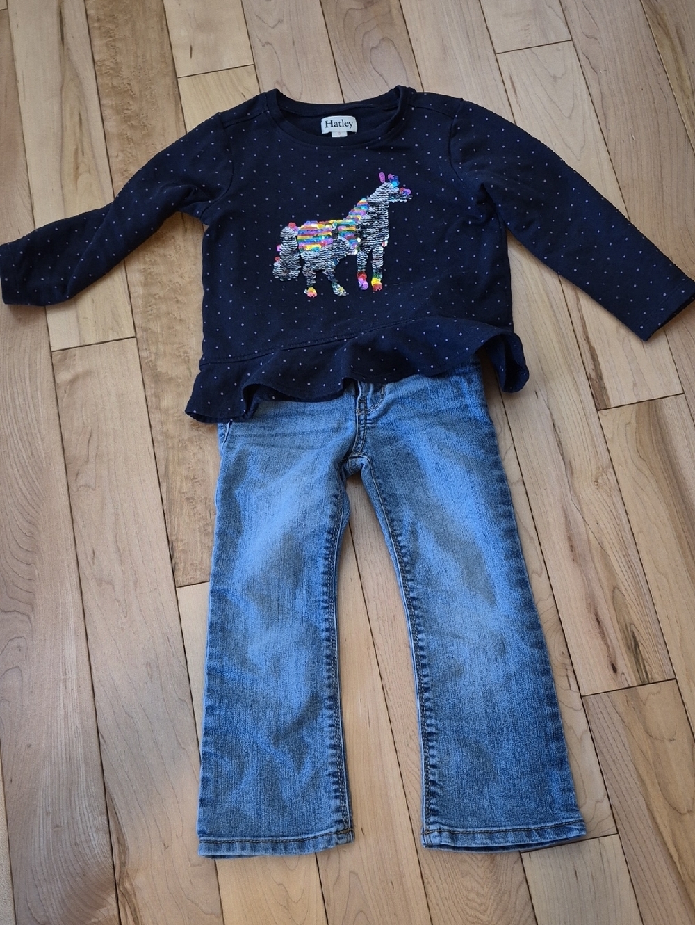 Girls Size 3 Hatley Navy Top and Blue Oshkosh Jeans